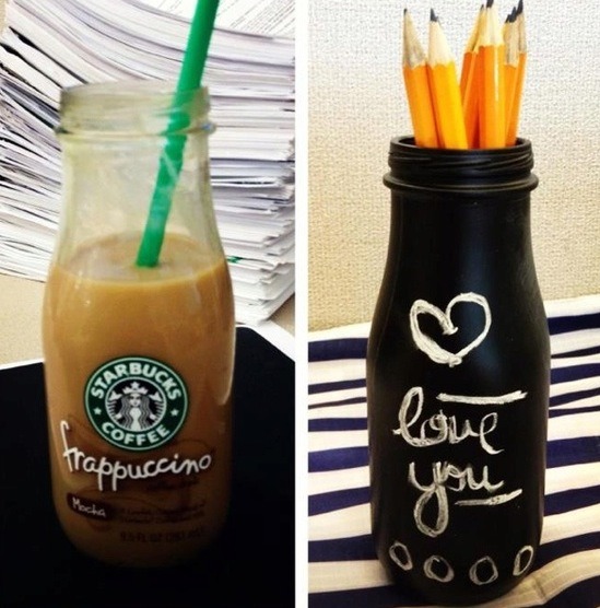 Paint the bottle with chalk paint for an amazing pencil holder!
