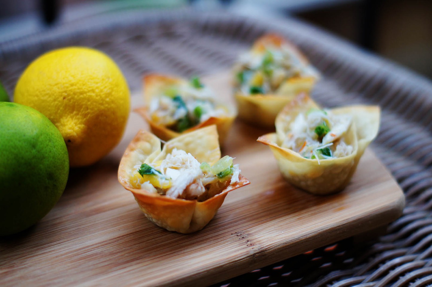 23. Crab-Salad Cups: Mix lump crabmeat with celery, tarragon and chives. Toss with mayo, sour cream, lemon juice and mustard; serve in Bibb lettuce cups.