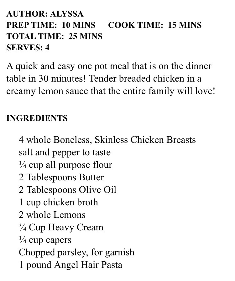♨️♨️♨️ Creamy Lemon Chicken Picatta ♨️♨️♨️