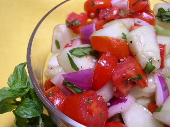 Serve with a healthy side salad.
http://www.food.com/recipe/healthy-cucumber-tomato-salad-28662