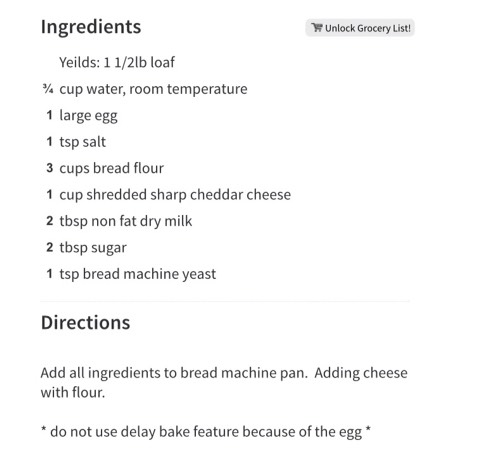 Bread Machine - Cheddar Cheese Bread