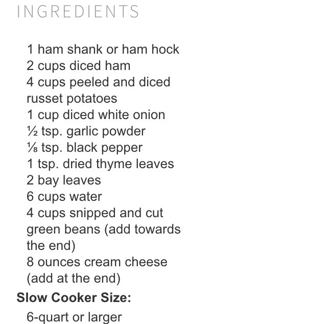 Slow cooker Ham And Green Bean Chowder