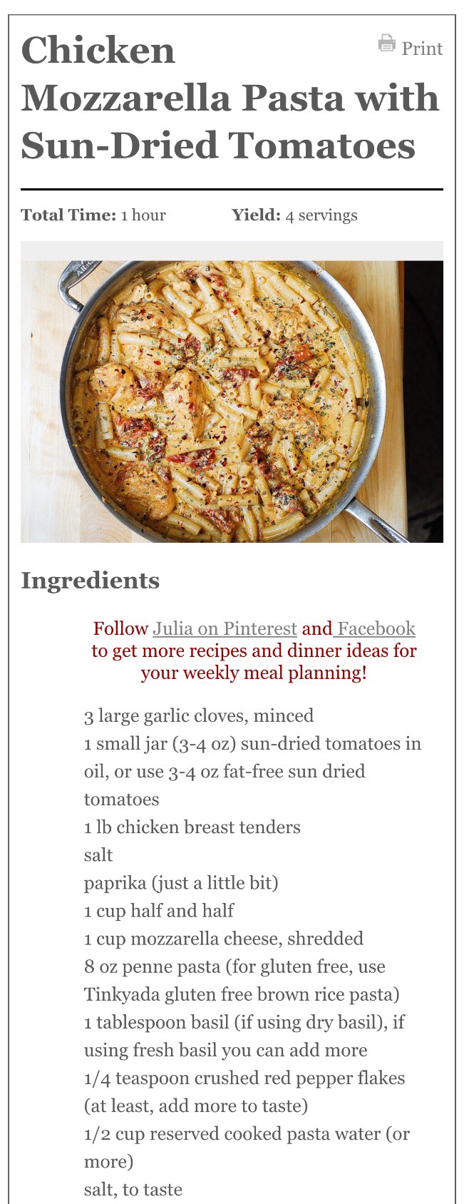 Chicken Mozzarella Pasta With Sundried Tomatoes😍😍
