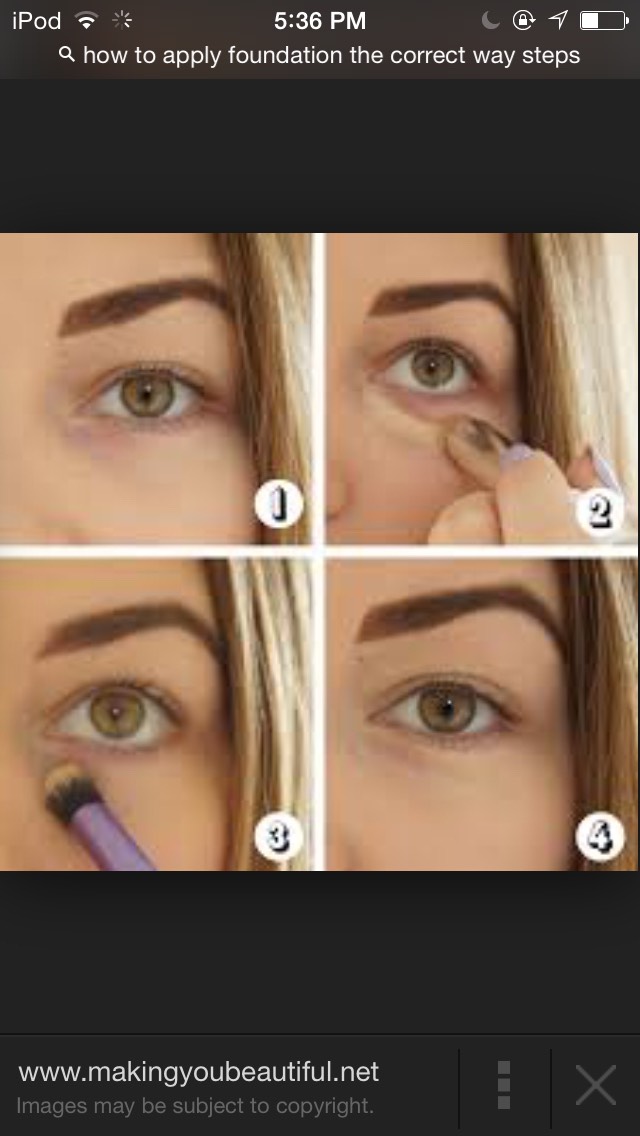 Here are some pics of how to conceal those nasty zits and pimples and how to brighten up the beautiful features of your face😊 this picture shows how to brighten up under your  eyes. If you may have dark circles under your eyes this might help😊👍