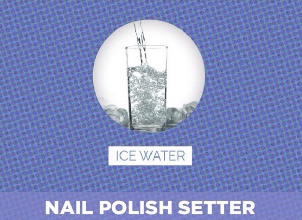 Iced water sets nail polish quickly when your in a hurry.