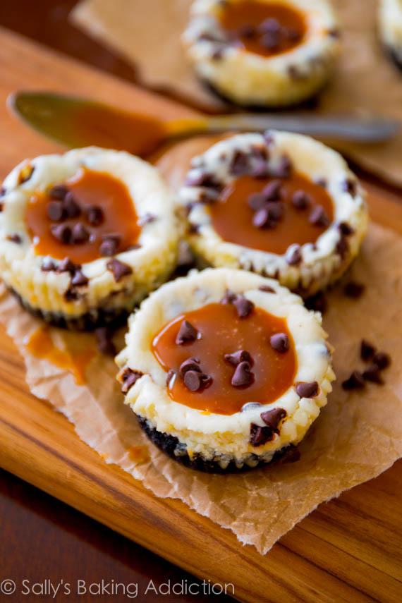 Salted Caramel Chocolate Chip Cheesecakes