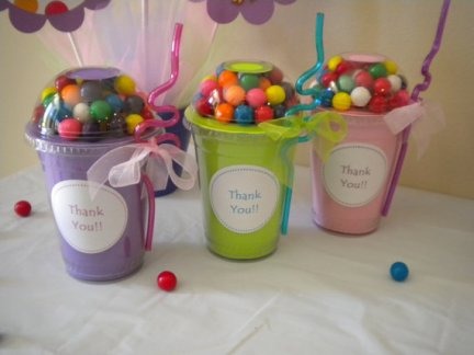 Gumball Cups - fill these cups with gum balls or any trinkets related to the party for a fun and cute party favour !! 