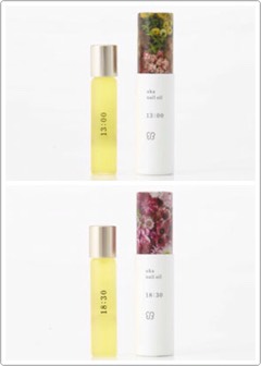 13:00 | For afternoon drowsiness—a refreshing, energetic charge.Feel clean freshness + positivity take hold.

18:30 | To return to femininity, after your daily toil.The refreshing aroma of Orange relieves tension + imparts exhilaration.