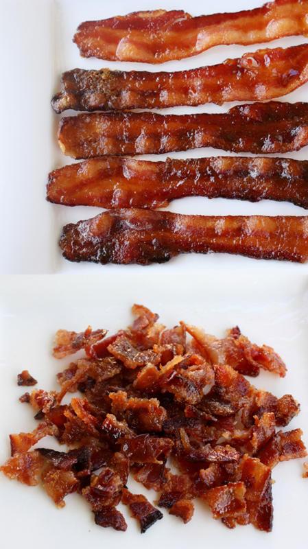 Let it cool on a wire rack. If you’re looking for a snack, just cut the candied bacon into 1-inch pieces and voila, an addicting and satisfying munchie. Just try to stop yourself from eating every last piece.
