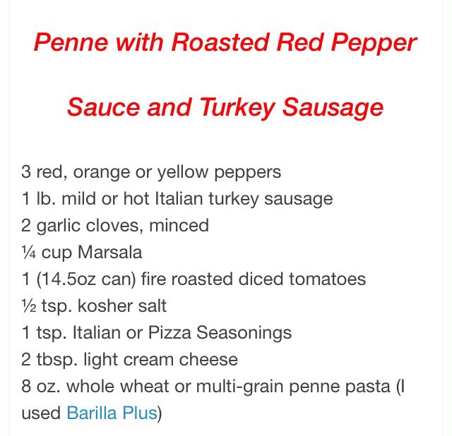 Penne With Roasted Red Pepper Sauce And Turkey Sausage