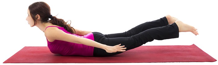 5. Salabhasana/Locust Pose
The Locust Pose or Salabhasana is a backbend that stretches and tones the entire back of your body.