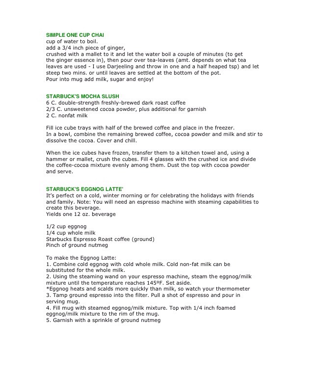 Starbucks Drink Recipes
