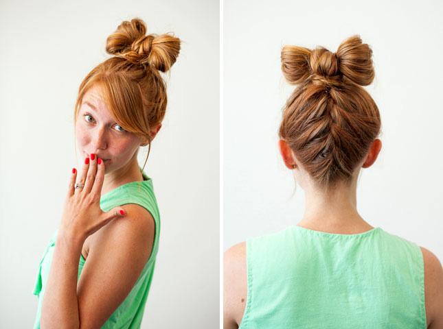 5. Braided Bow Bun: Why add embellishments to your hair when your locks can be the bow!? Now is the time to play around with this over-the-top look—we’d rock it to our holiday party with a modern jumpsuit. (via Brit + Co.) 