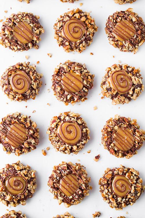 15
Salted Caramel Turtle Thumbprint Cookies