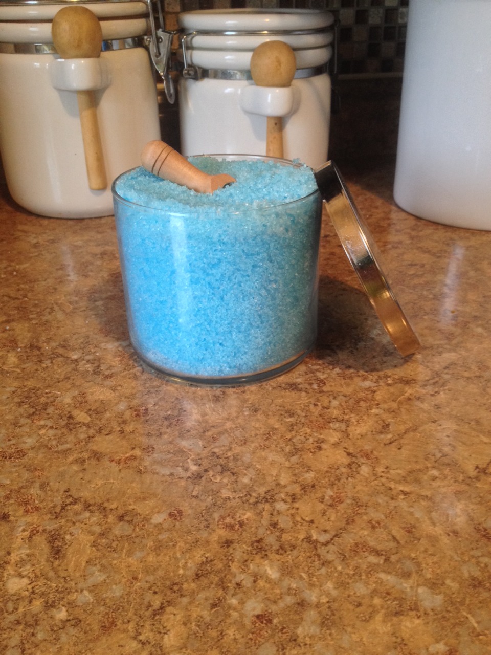 All you have to do after that is spoon the mixture into your container and viola! You have your homemade bath salt in just a few simple steps.