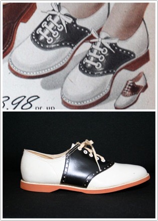 The younger generation wore saddle shoes. The girls could get the black color to red, blue, yellow, and brown. Sometimes some companies tried to change the white color instead. These shoes were for walki tall while being pure and young. These shoes adds to your feet a retro vide.
So accentuate feet!
