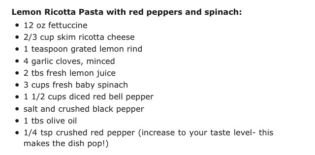 Lemon Ricotta Pasta w/Spinach and Red Pepper