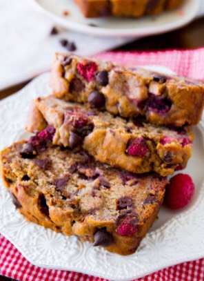 Dark chocolate chip raspberry banana bread 