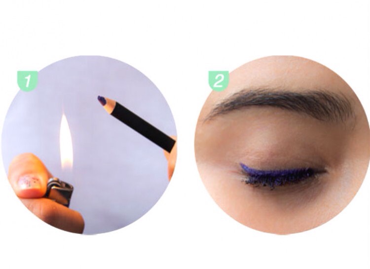 DIY GEL LINER
Hold a regular eyeliner pencil tip over a flame for one second. Allow the eyeliner pencil tip to cool for 15 seconds. Apply the eyeliner to each eye for a bolder look