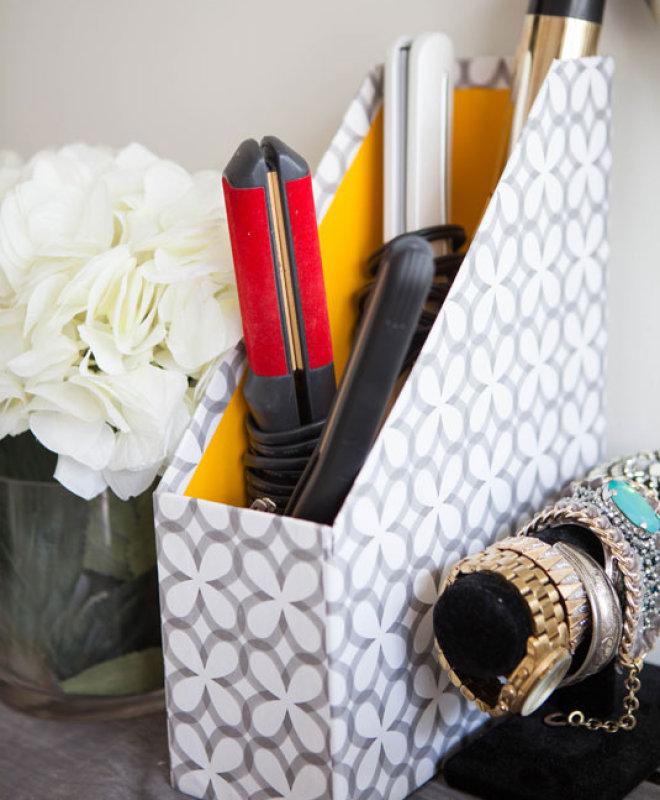 Magazine holders make great homes for your hot tools. 