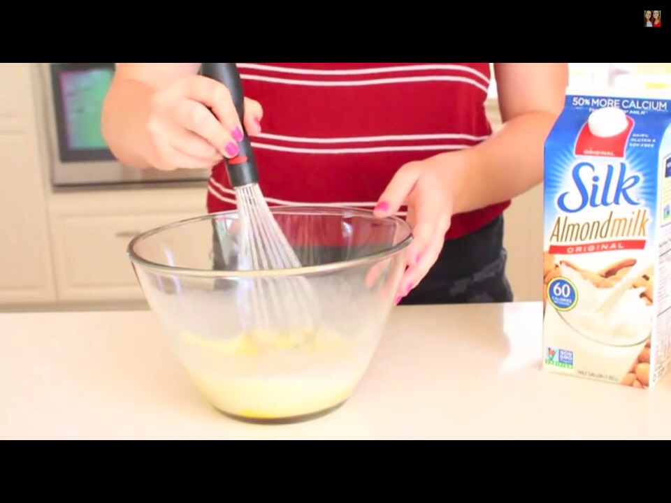 stir together the almond milk & the eggs