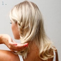 1. Make a lace braid (one regular French braid) by only picking up hair from one side when you are braiding. Don´t braid tight to the head but instead almost next to the head.