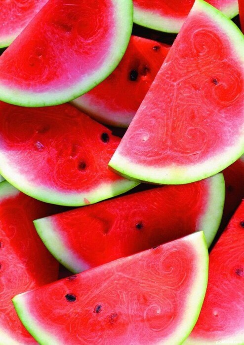 Watermelon - high water supply, lots of vitamin A and potassium, has protection against heart disease