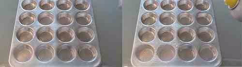 Spray muffin tin with cooking spray.