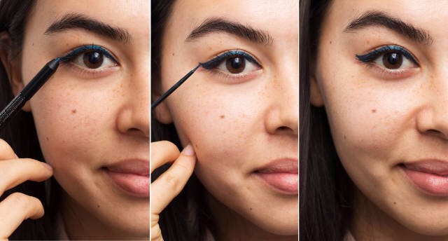 Use a pencil liner as a guide for tricky liquid liners.
If your hand isn't steady enough for liquid eyeliner, line your eyes first with a pencil liner, and then trace over it with liquid.