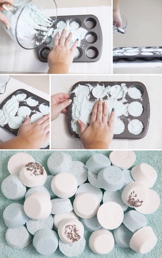 3. DIY Bath Bombs
I take more baths than showers these days. If you like working in the kitchen, this might be the perfect gift idea for you. Once they’re finished, package them up in mason jars with a pretty ribbon.