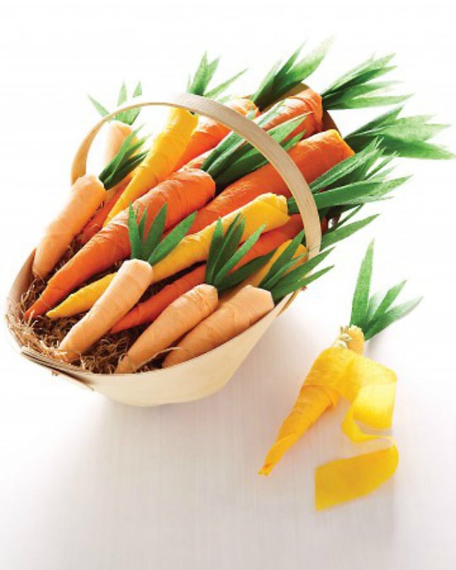 7. Crepe paper carrots: True, it is called an Easter EGG hunt, but I've never been one to stick to regulations. And these little paper creations are perfect for holding candy or even little trinkets. (via Martha Stewart)