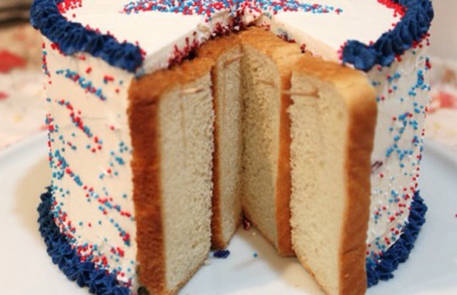 Preserve cake using slices of bread and toothpicks