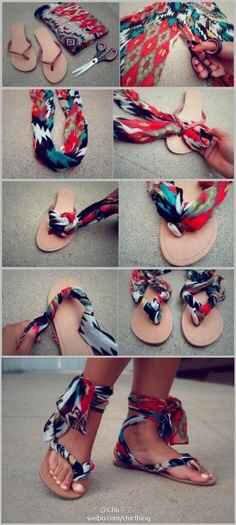 7. Make some clever, colorful sandals with leftover fabric.