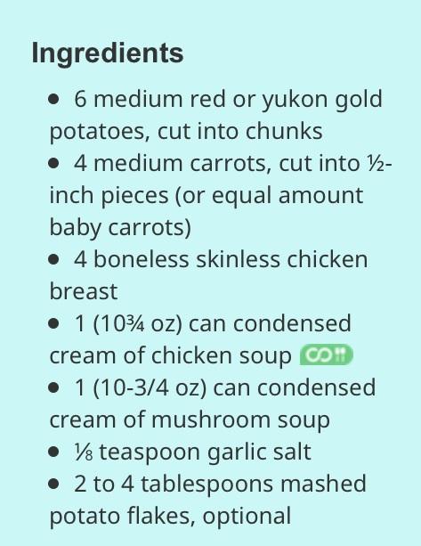 Slow Cooked Chicken Dinner