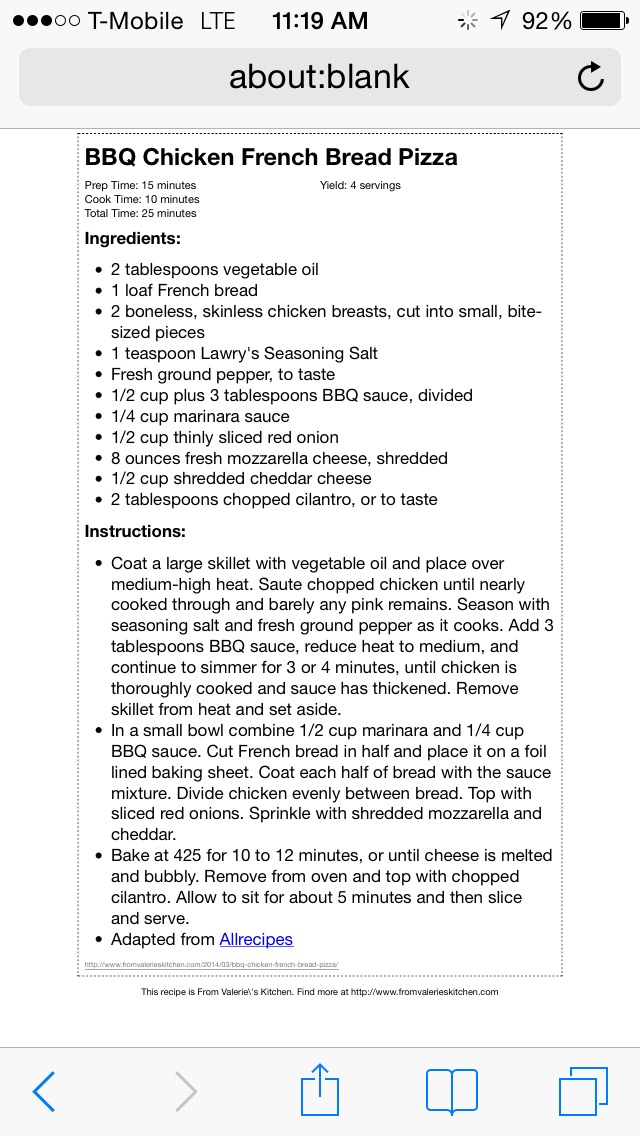 A Girl's Got To Eat --> Bbq Chicken French Bread Pizza