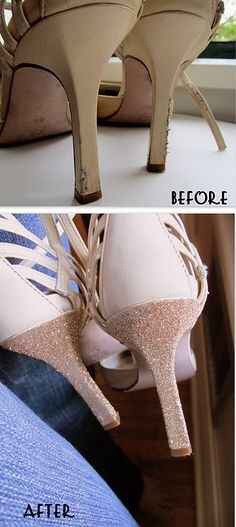 10. Use glitter and glue to repair shoes.