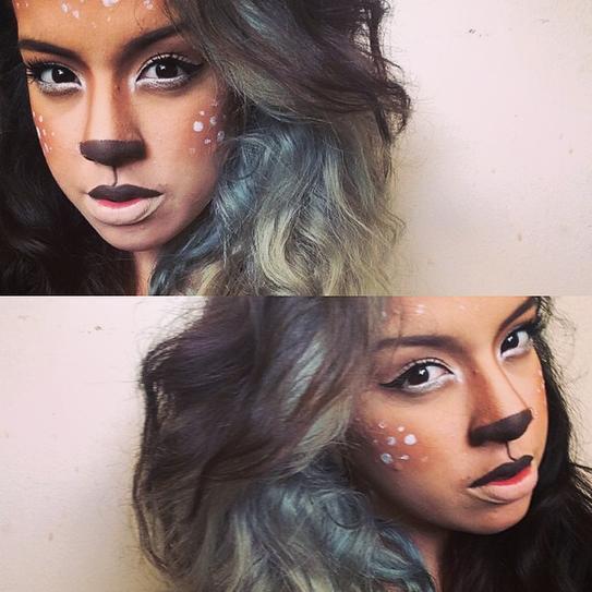 19. Create a line with white eyeliner overhead your black one. Spread it on your bottom lash line, as well, for a more defined look. Create white dots on your cheeks and go for a black paint both on your nose edge and on your upper lip.
