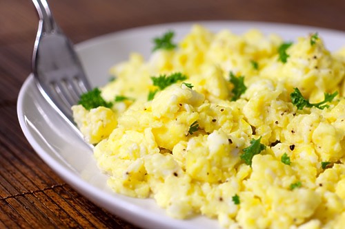 Scrambled, Fried or Boiled Egg.
Eggs are also highly recommended for breakfast. Restrict yourself to 1 or 2. You can add small amounts of spices to add flavour but don't load on the salt. To make scrambled eggs fluffy and light, whisk then in a bowl with a dash of milk before adding them to the pan.