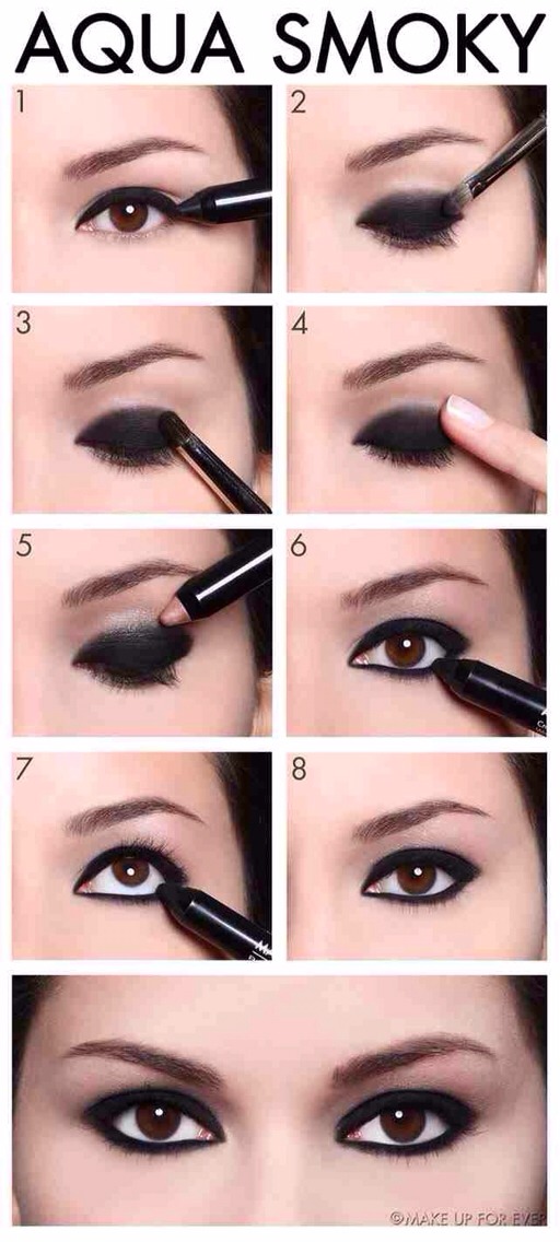 Another super quick look! 
1-Using a black eyeliner pencil, thickly line the top lid of the eye, and then thinly extend to the bottom lash line.
2-With a eyeshadow brush, blend the eyeliner all over the top lid. 
3-Add a coral sparkly eyeshadow (creamy/pencil) to the crease of the eye to add 
