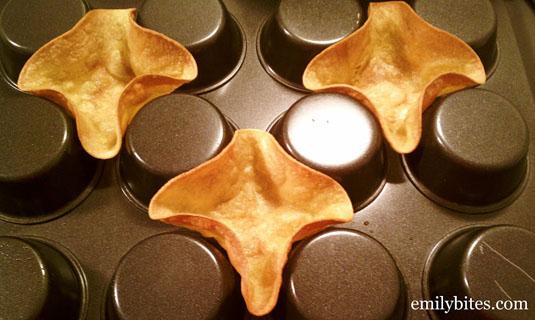 6. Make mini taco bowls using an upside-down cupcake tin.