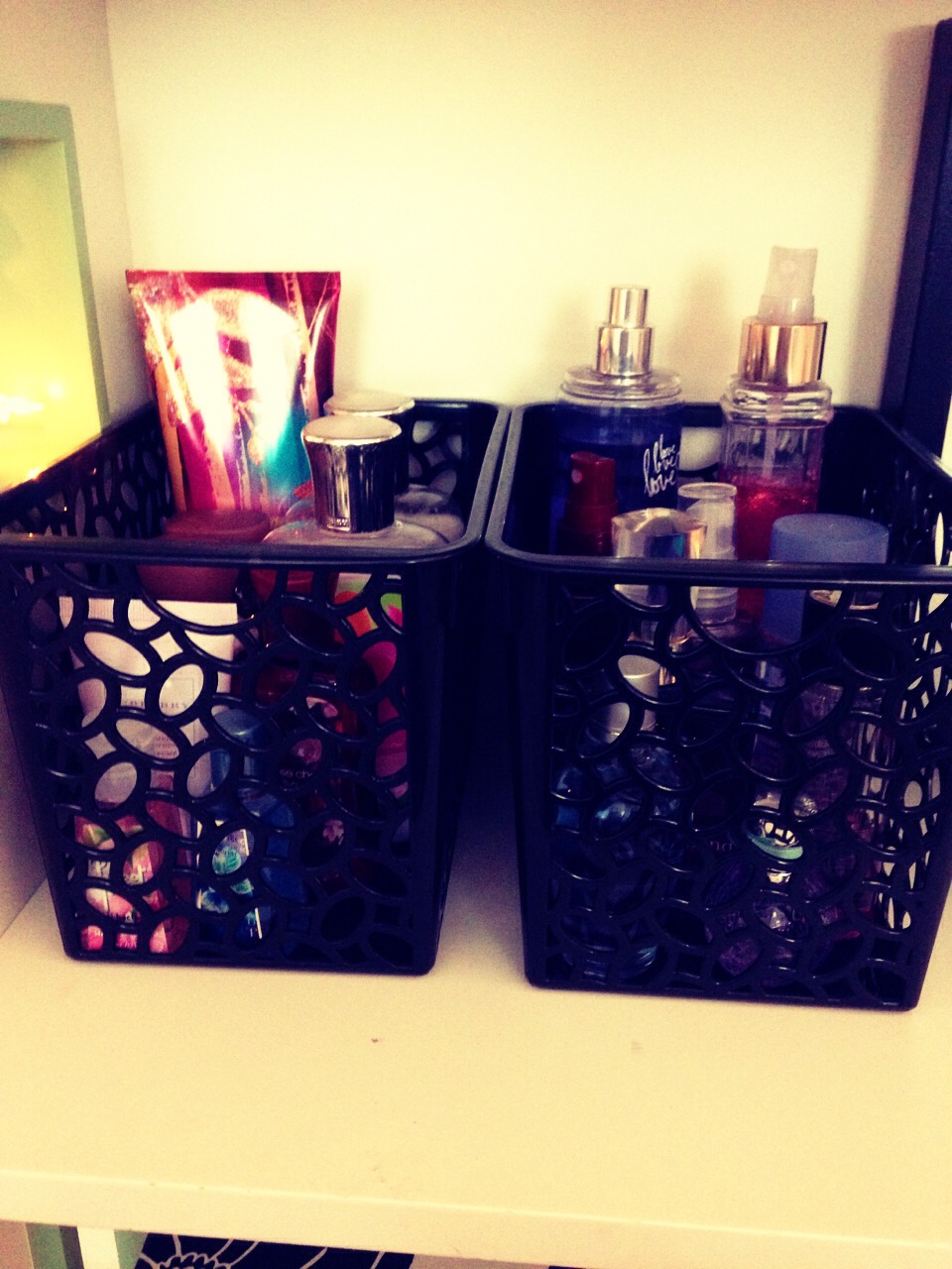 Also I sorted my lotions and perfumes in two black bins from target!