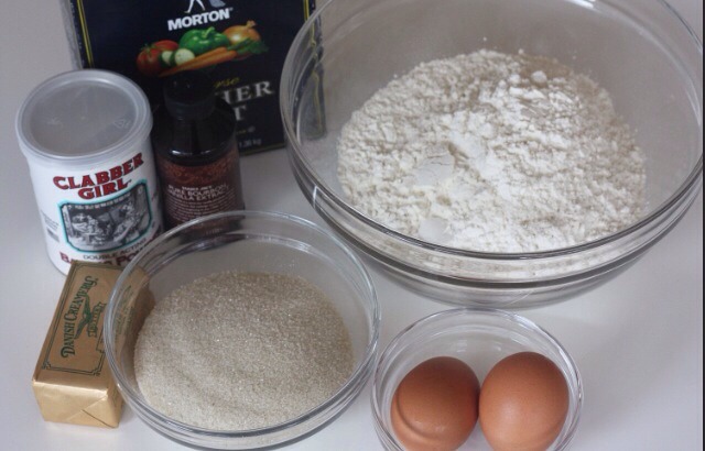 Step 2.
Gather all your ingredients
2 3/4 cups all purpose flour
1 teaspoon baking soda
1/2 teaspoon baking powder
1 cup butter (softened)
1/12 cups sugar (preferably white)
1 egg
1 teaspoon vanilla extract