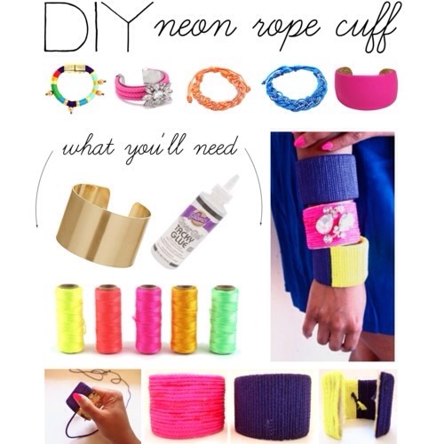 Neon Rope Cuff Bracelet

Full instructions here:
http://misskristurner.com/2012/06/01/happy-hour-diy-neon-rope-cuff/