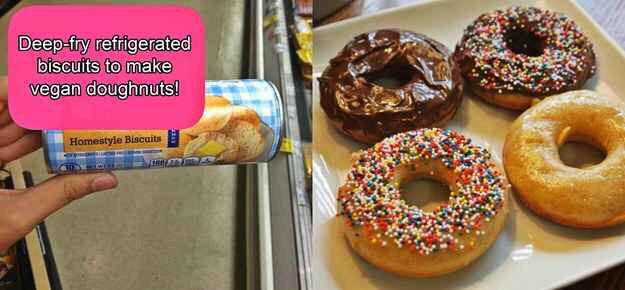 Pillsbury crescent rolls are vegan-mold into rounds, fry/bake, and enjoy vegan doughnuts! 