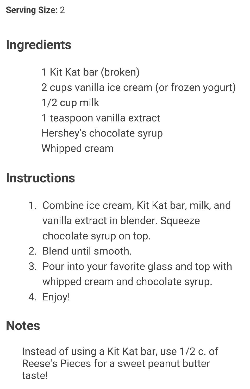 Kit Kat Bar Milkshakes!