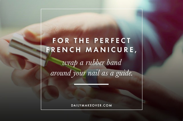 16. For the perfect French manicure, wrap a rubber band around your nail as a guide.