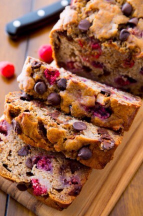 Dark chocolate chip raspberry banana bread 