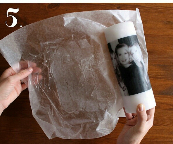 Step 5: Gently and slowly peel the wax paper off, and your picture candle is complete!
