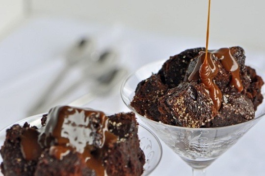 Chocolate bread pudding with bourbon sauce 