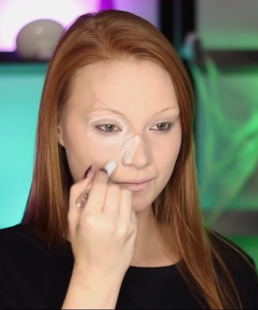 With the same white eye pencil fill in the rest of the area but leaving open space for your nose .